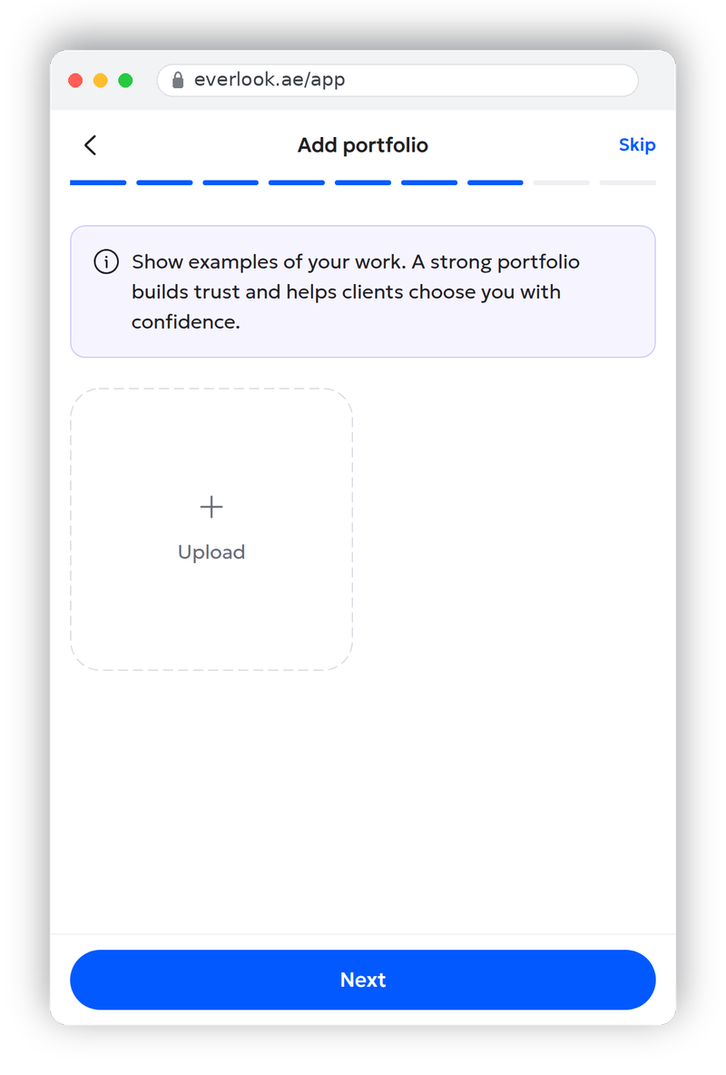Profile wizard step 7: portfolio photo upload